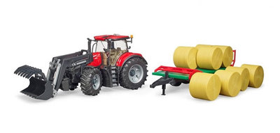 bruder rode Case IH trekker met balen aanhanger