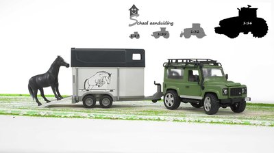 Bruder Land Rover Defender met paardentrailer en een paard