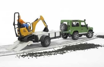 Bruder LandRover met aanhanger en JCB graafmachine