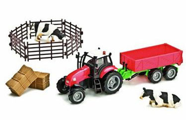 boerderij met tractor, koe, hooibaal en hekjes