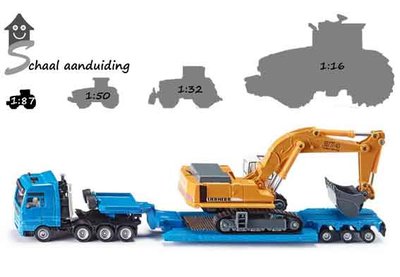 Siku vrachtwagen met dieplader en graafmachine