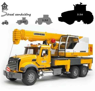 Bruder Mack Granite Liebherr kraanwagen (schaal 1:16)